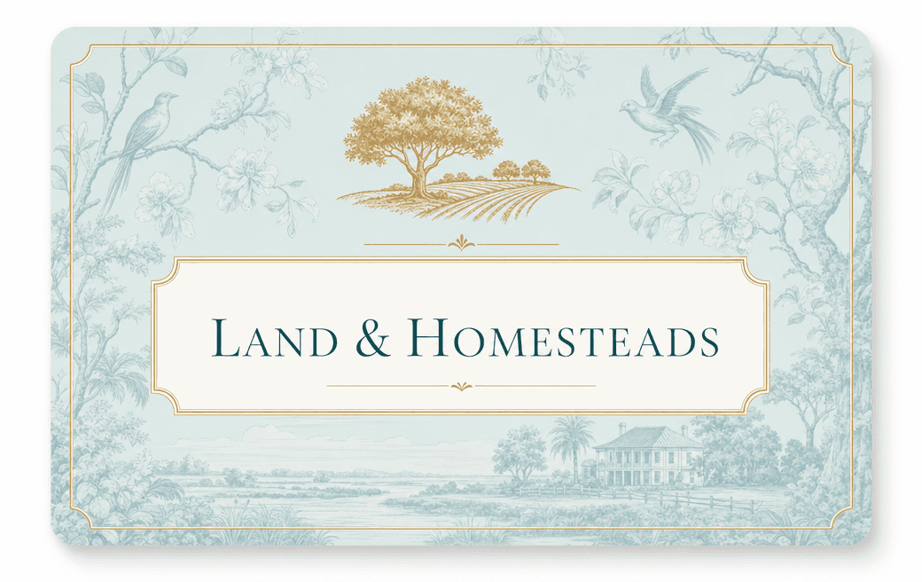 Land & Homesteads — Find your space. Build your legacy.